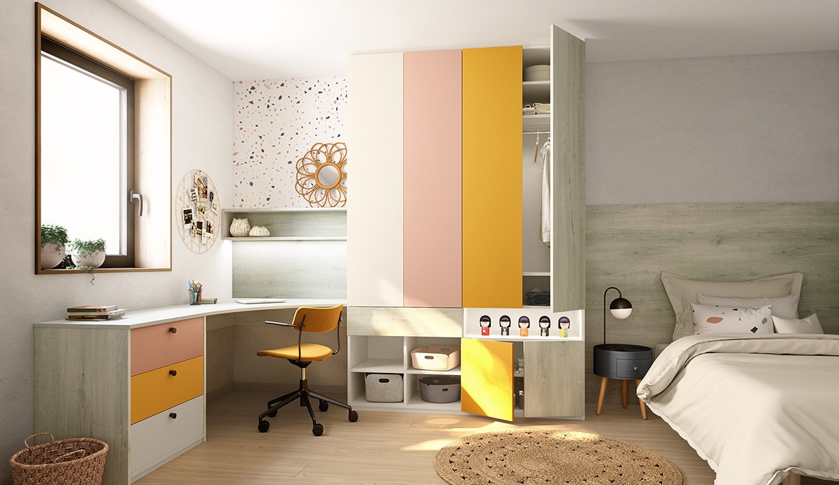 Chambre enfant - beige carat-nude jaune safran- romantic oak light