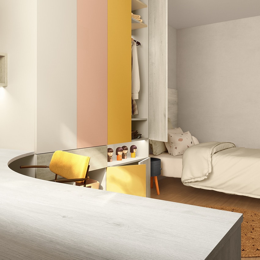 Chambre enfant - beige carat-nude jaune safran- romantic oak light