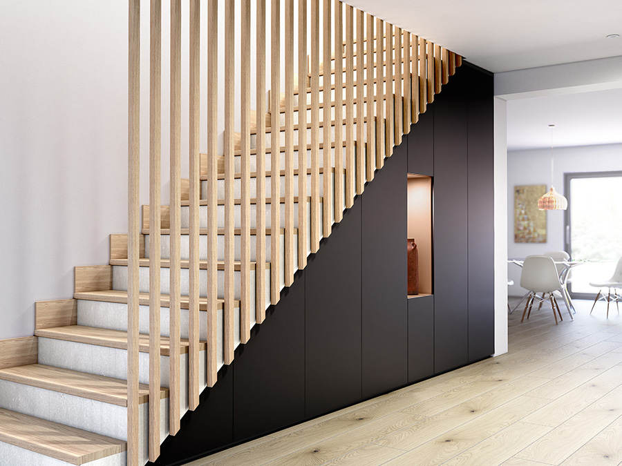 Aménagement entrée sous escalier - Fenix® noir et nude