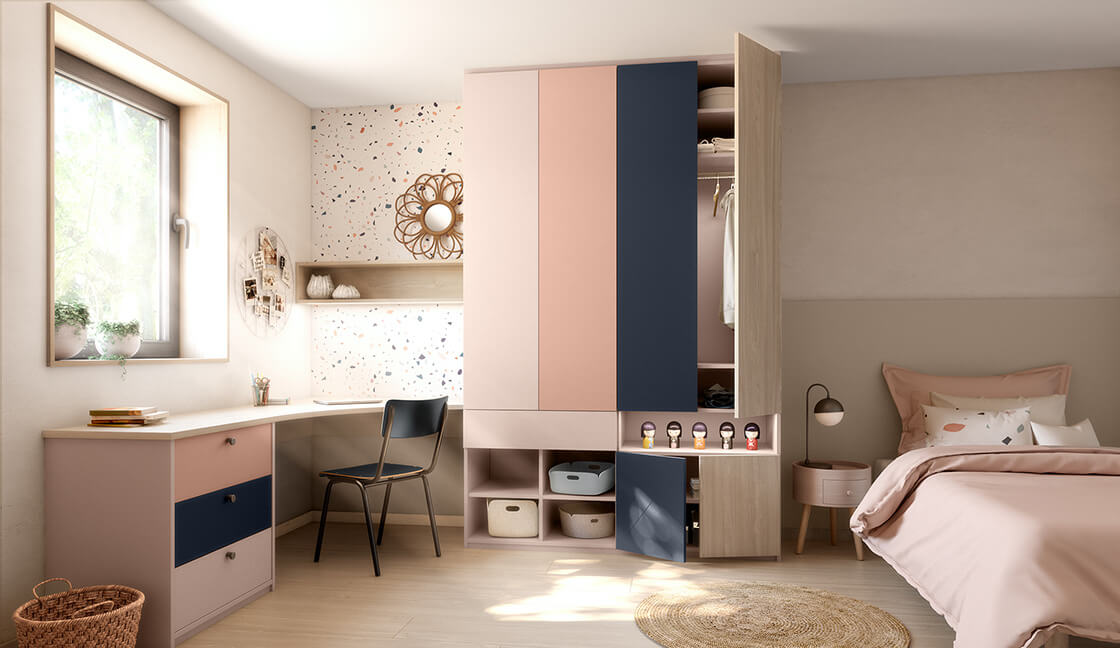 Chambre enfant -orme blanc, bleu nuit et cashmere