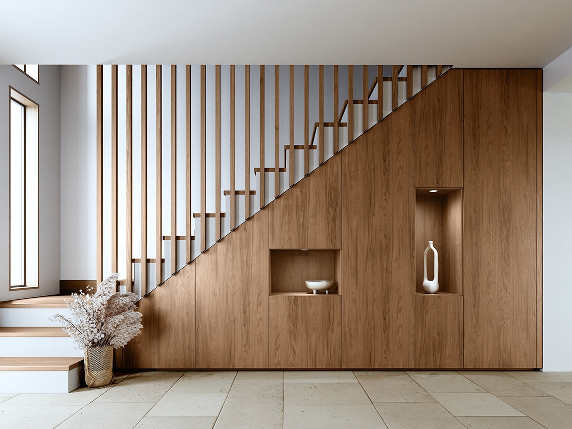 Rangement sous escalier - chêne casella noisette