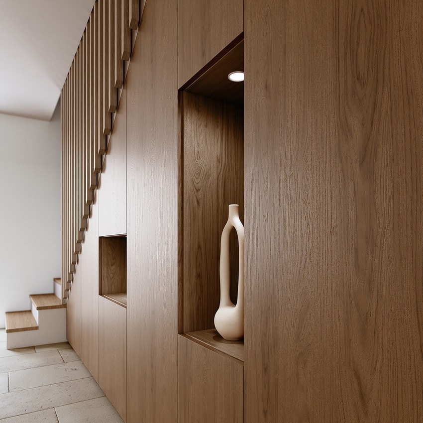 Rangement sous escalier - chêne casella noisette