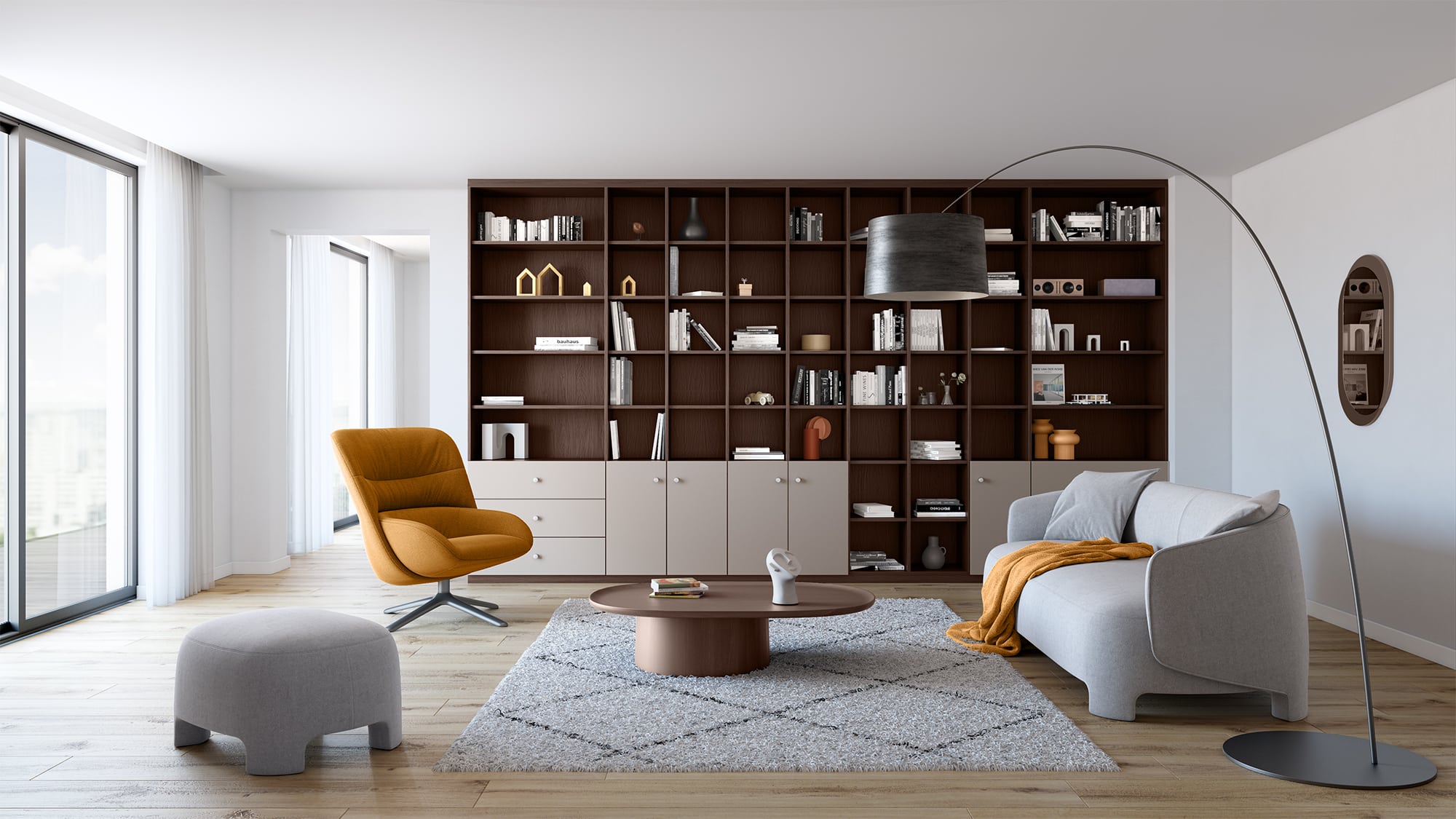 Salon bibliothèque_Casella brun foncé - argile_vueA_BD