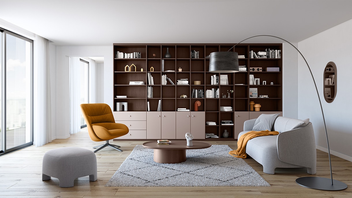 Bibliothèque salon - Casella brun foncé & Argile