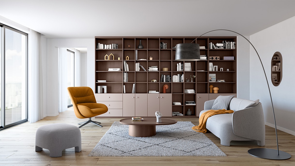 Bibliothèque salon - Casella brun foncé & Argile